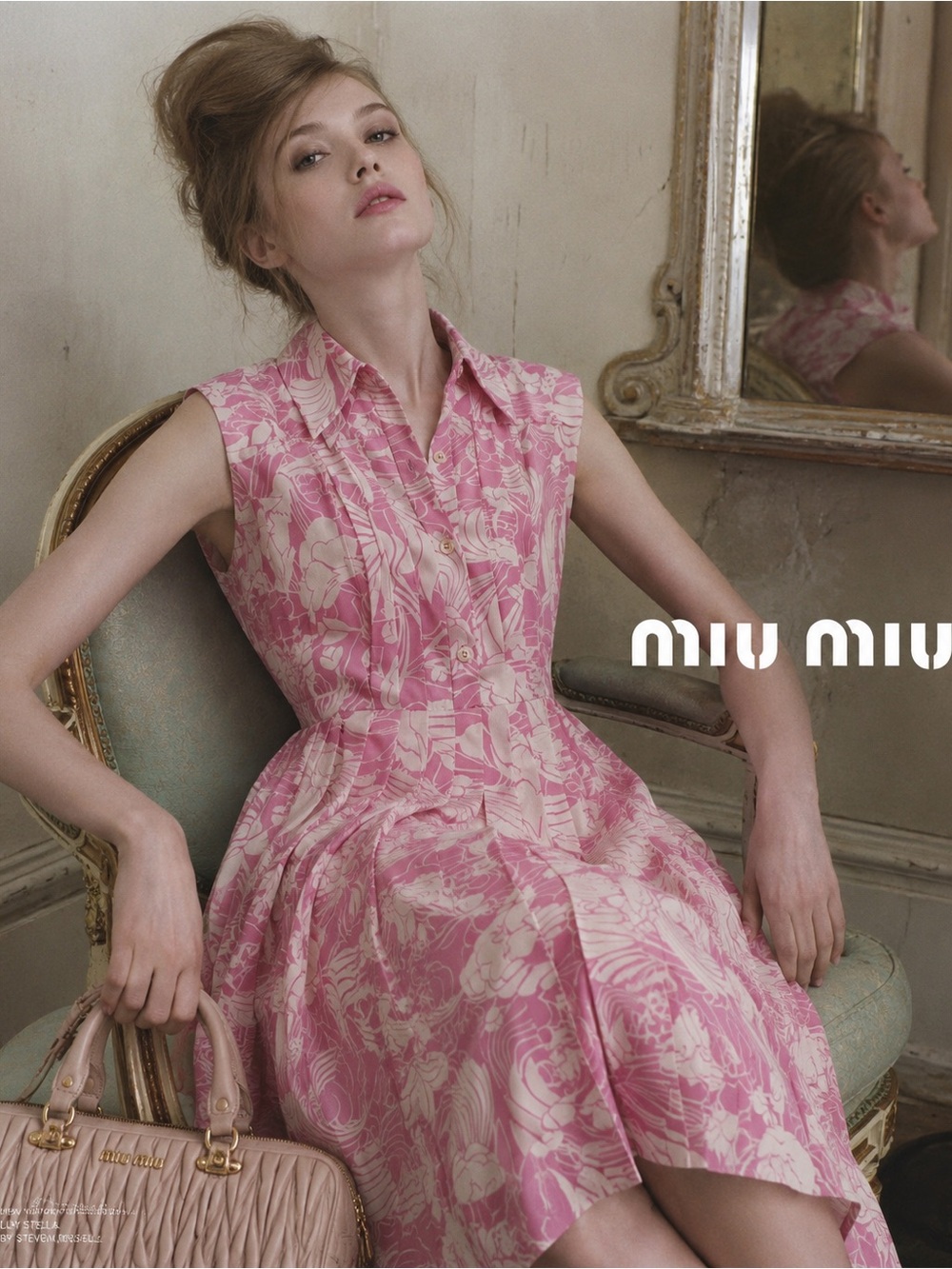 Miu Miu authentic sz 42 (2-8) $1,499 Pink & cream silk Floral Sleeveless dress